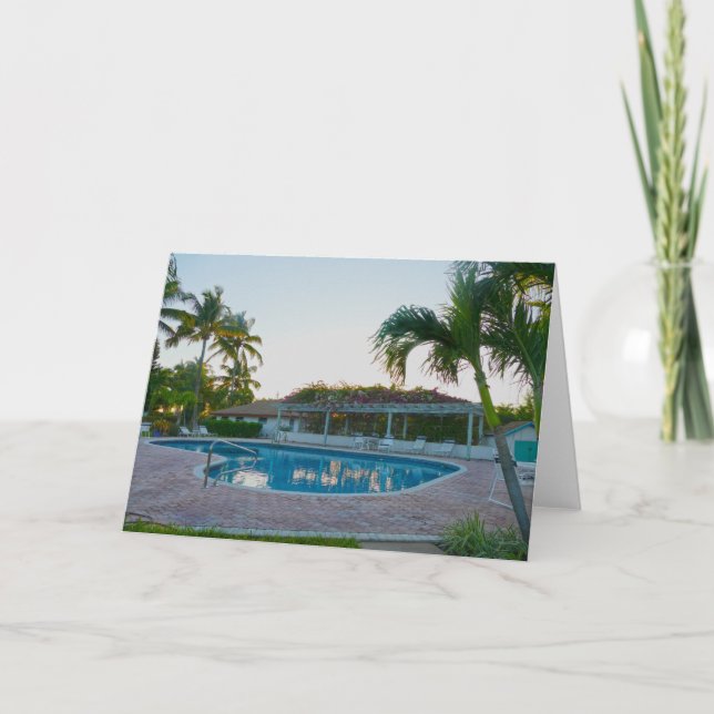 Tropical Pool at Sunset, The Bahamas Card (Front)
