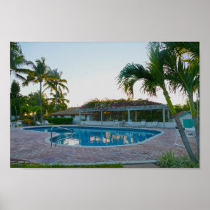 Tropical Pool at Sunset, The Bahamas Poster