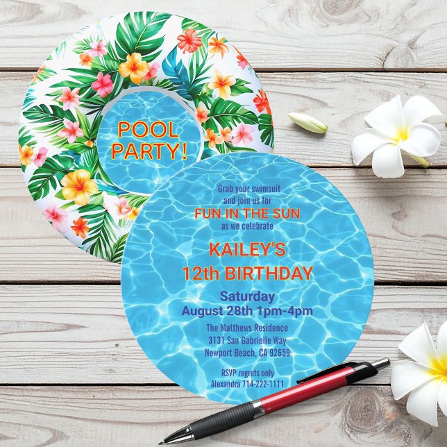 Tropical Pool Float Birthday Party round Invitation (Creator Uploaded)