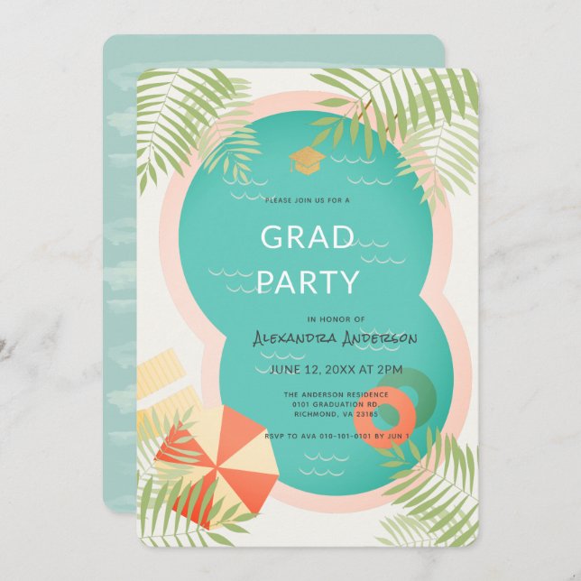Tropical Pool Graduation Party Invitation (Front/Back)