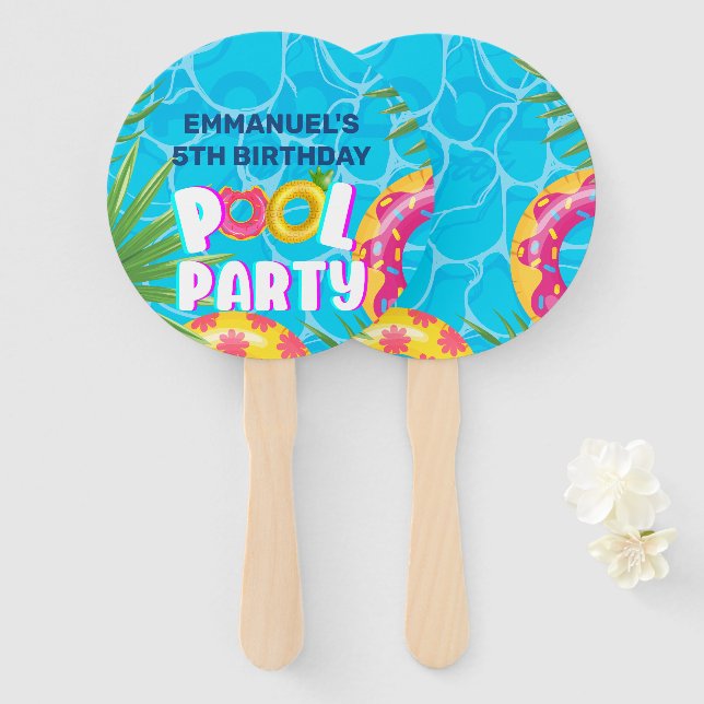 Tropical Pool Party Birthday Hand Fan (Front and Back)