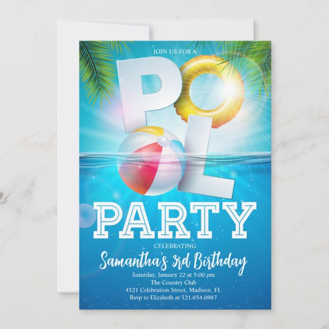 Tropical Pool Party Birthday Invitation (Front)