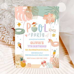 Tropical Pool Party Birthday Invitation
