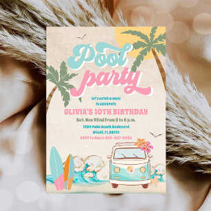 Tropical Pool Party Birthday Invitation