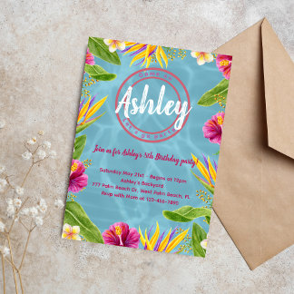 Tropical Pool Party Birthday Invitation