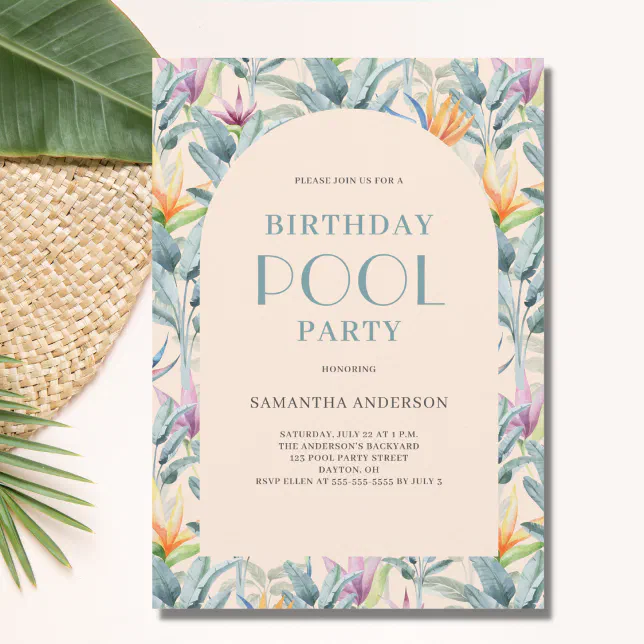 Tropical Pool Party Birthday Invitation | Zazzle