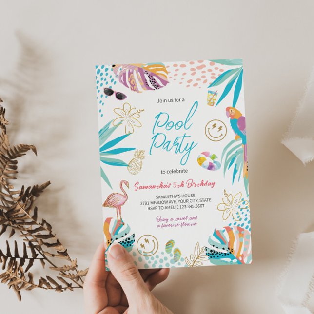 Tropical Pool Party Birthday Invitation (Creator Uploaded)