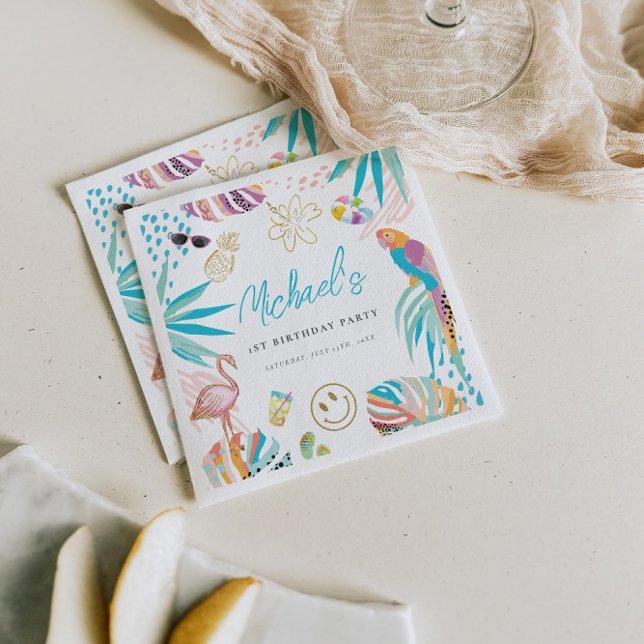 Tropical Pool Party Birthday Napkin (Creator Uploaded)