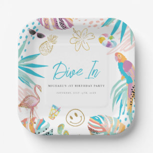 Tropical Pool Party Birthday Paper Plate