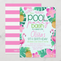 Tropical Pool Party Birthday Party Invitation