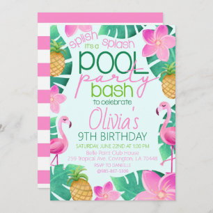 Tropical Pool Party Birthday Party Invitation