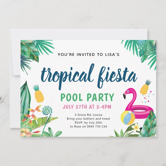Tropical Pool Party invitation (Front)