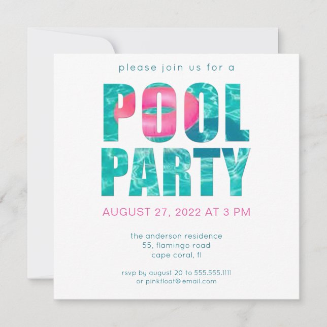 Tropical Pool Party Invitation (Front)
