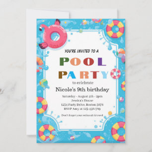 Tropical Pool Party Nicole 9th Birthday 2026 Invitation