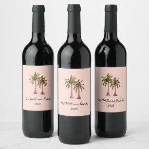 Tropical Pool Party Palm Trees Blush Pink Wine Label