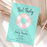 Tropical pool party pink floater Sweet 16 Invitation<br><div class="desc">Modern pool party with a pink round striped floater illustration Sweet 16 on an editable light teal aqua blue water background,  the colour can be changed. A fun and cool summer party invitation</div>