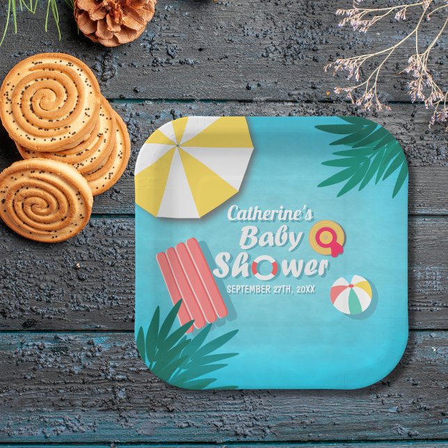 Tropical Pool Party Summer Baby Shower  Paper Plate (Creator Uploaded)