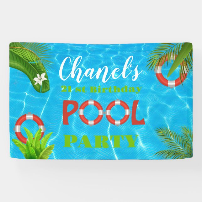 Tropical Pool Party | Summer Birthday  Banner (Horizontal)