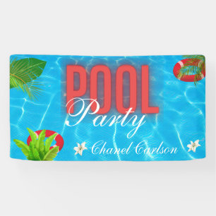 Tropical Pool Party Summer Birthday Banner
