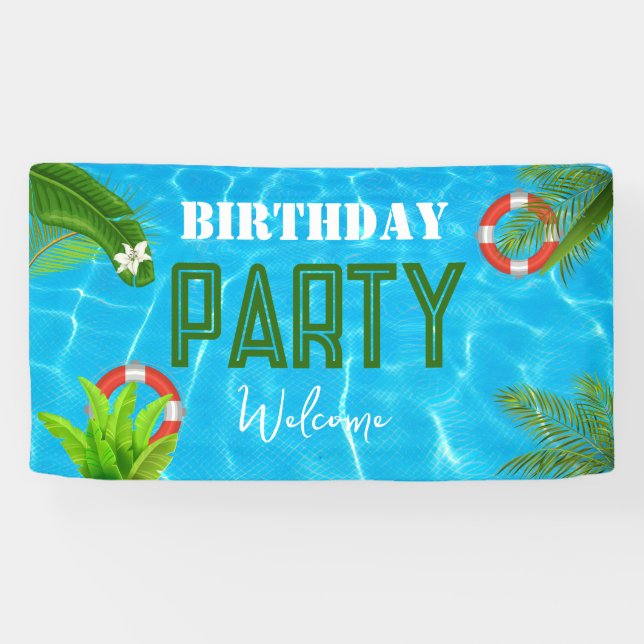 Tropical Pool Party | Summer Birthday  Banner (Horizontal)