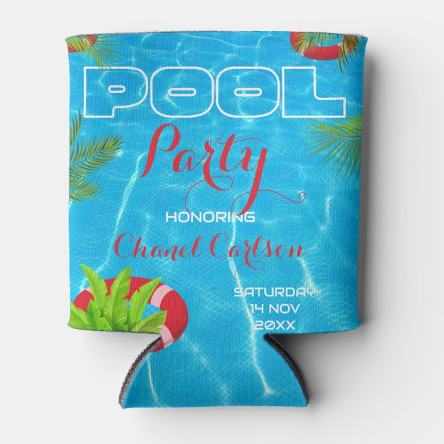 Tropical Pool Party | Summer Birthday Can Cooler (Front)