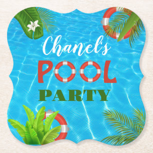 Tropical Pool Party Summer Birthday Paper Coaster
