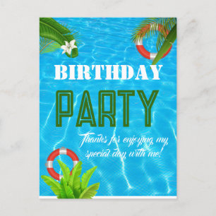 Tropical Pool Party Summer Birthday Postcard