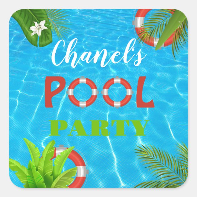 Tropical Pool Party | Summer Birthday  Square Sticker (Front)