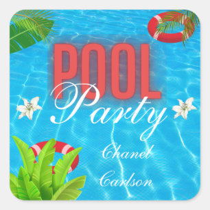 Tropical Pool Party Summer Birthday Square Sticker