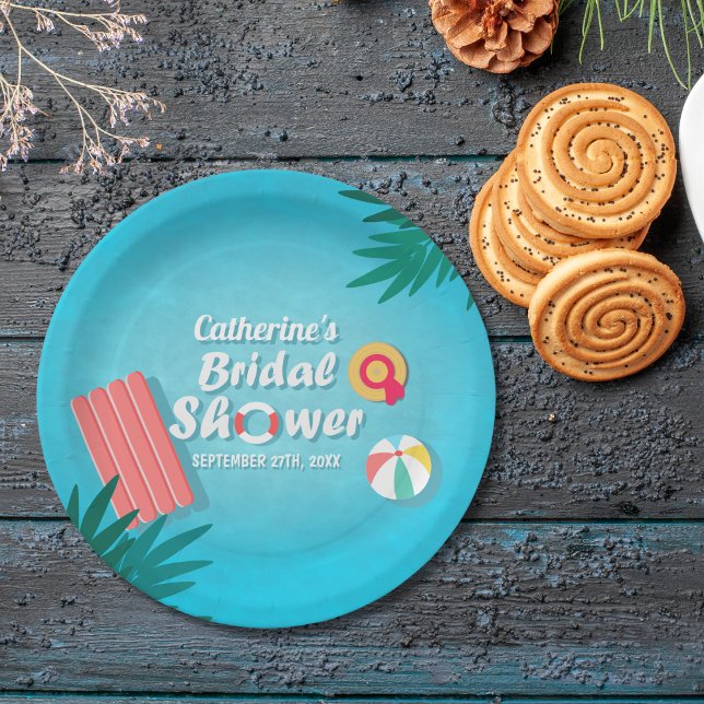 Tropical Pool Party Summer Bridal Shower  Paper Plate (Creator Uploaded)