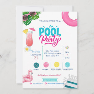 Tropical Pool Party Summer Drinks Invitation