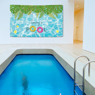 Tropical Pool Party Swimming Pool Birthday  Banner