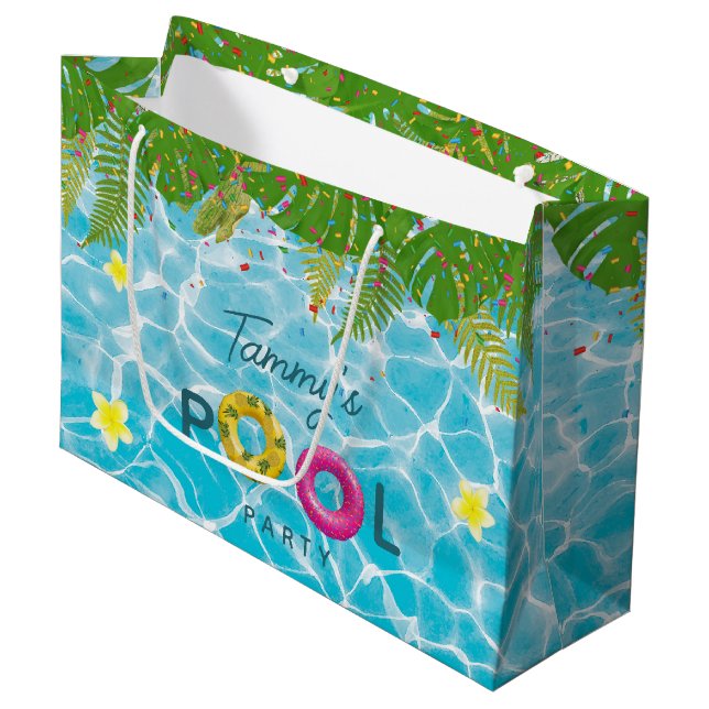 Tropical Pool Party Swimming Pool Birthday  Large Gift Bag (Front Angled)