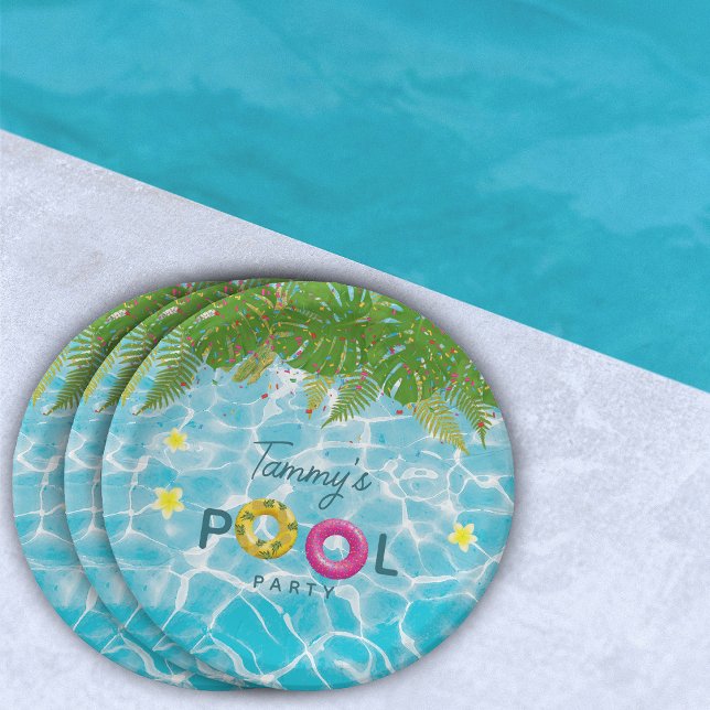 Tropical Pool Party Swimming Pool Birthday  Paper Plate (Tropical Pool Party Swimming Pool Birthday Paper Plates)