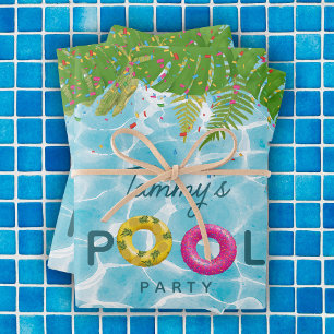 Tropical Pool Party Swimming Pool Birthday  Wrapping Paper Sheet
