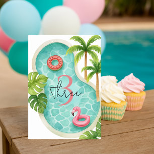 Tropical Pool Party    Watercolor Kids Birthday Table Number