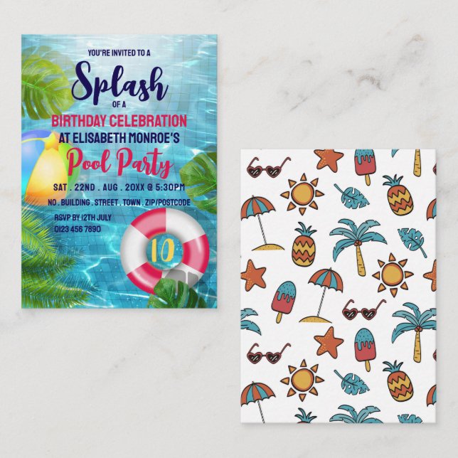 Tropical Pool, Pool Party Birthday Handout Tickets (Front/Back)