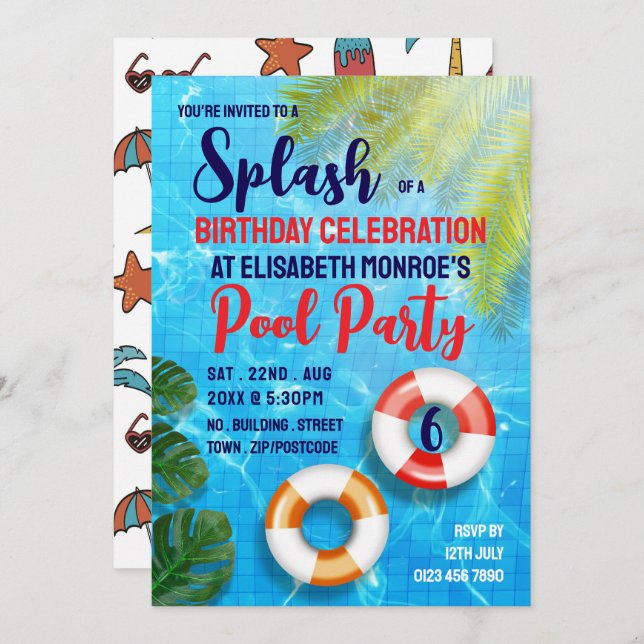 Tropical Pool, Pool Party Birthday Invitation (Front/Back)