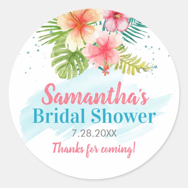 Tropical Poolside Summer Bridal Shower Classic Round Sticker (Front)