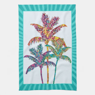 Tropical Pop Art Palm Tree Mosaic Tea Towel