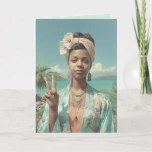 Tropical Portrait with Peace Sign Gesture Card