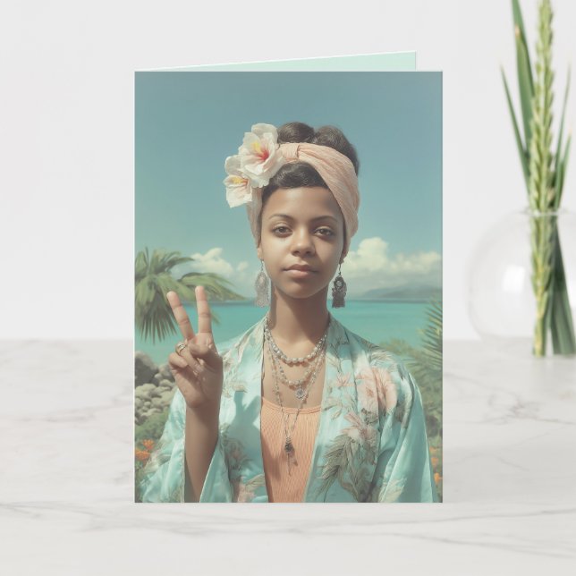 Tropical Portrait with Peace Sign Gesture Card (Front)
