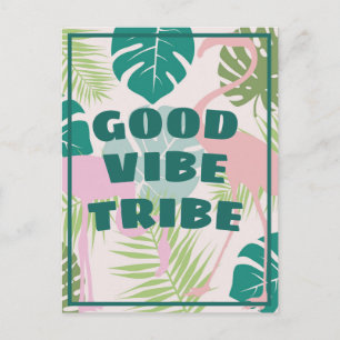 Tropical Positive "Good Vibe Tribe" Flamingo Postcard