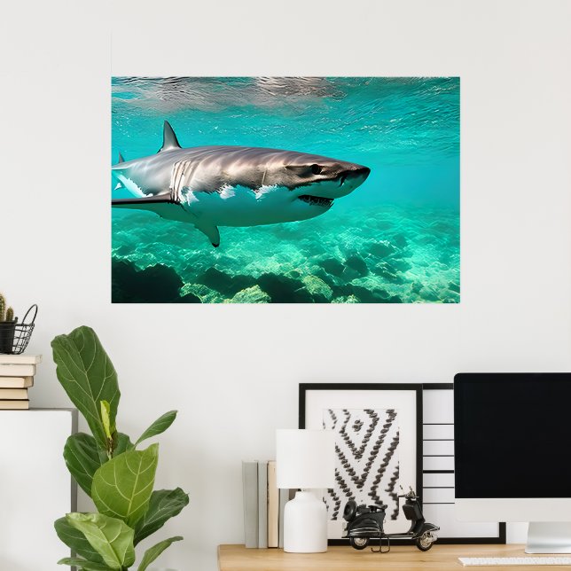 Tropical Predator: Great White Shark Poster (Home Office)
