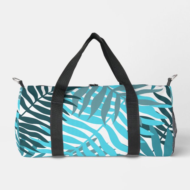 Tropical Print Blue Leaves Bold  Duffle Bag (Front)