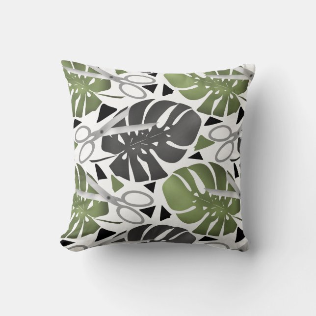 Tropical print monstera leaves scissors jungle exo cushion (Front)
