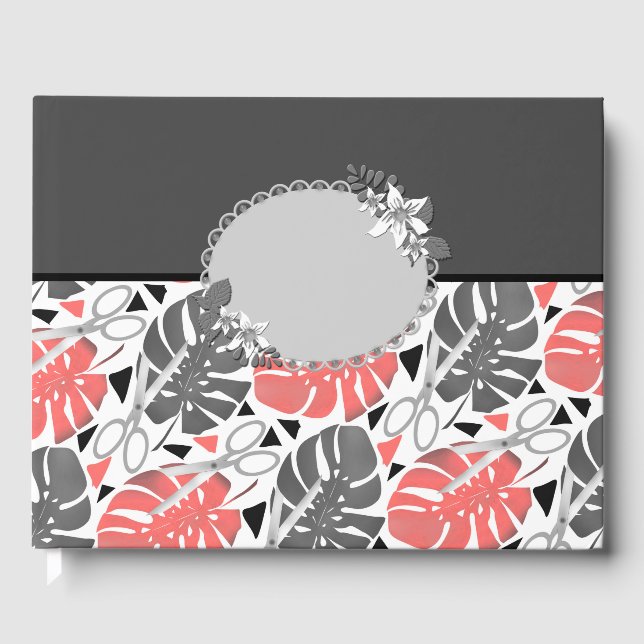 Tropical print monstera leaves scissors jungle exo guest book (Front)