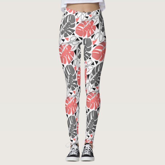 Tropical print monstera leaves scissors jungle exo leggings (Front)