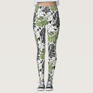 Tropical print monstera leaves scissors jungle exo leggings