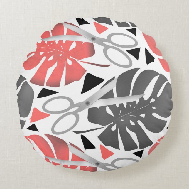 Tropical print monstera leaves scissors jungle exo round cushion (Front)